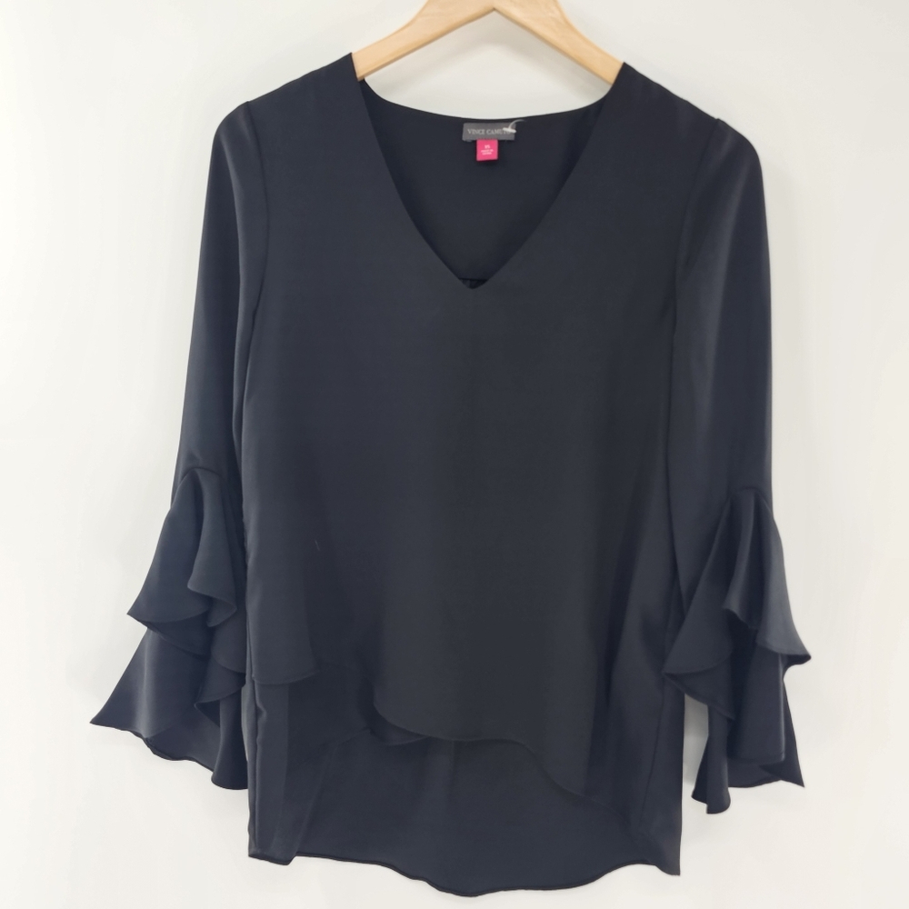 Vince Camuto Black Long Bell Sleeve Top Womens Size XSmall